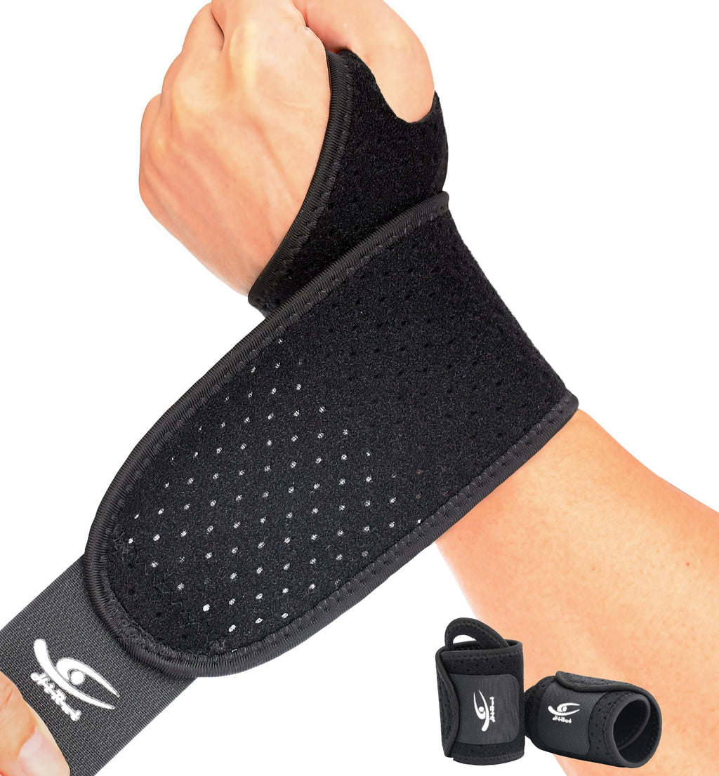 HiRui Breathable Wrist Brace (Pair) for Relieve Wrist Pain from Carpal Tunnel Arthritis Tendonitis Sprain TFCC | Adjustable Wrist Wraps Wrist Support for Weightlifting Tennis - Fits All (Black)