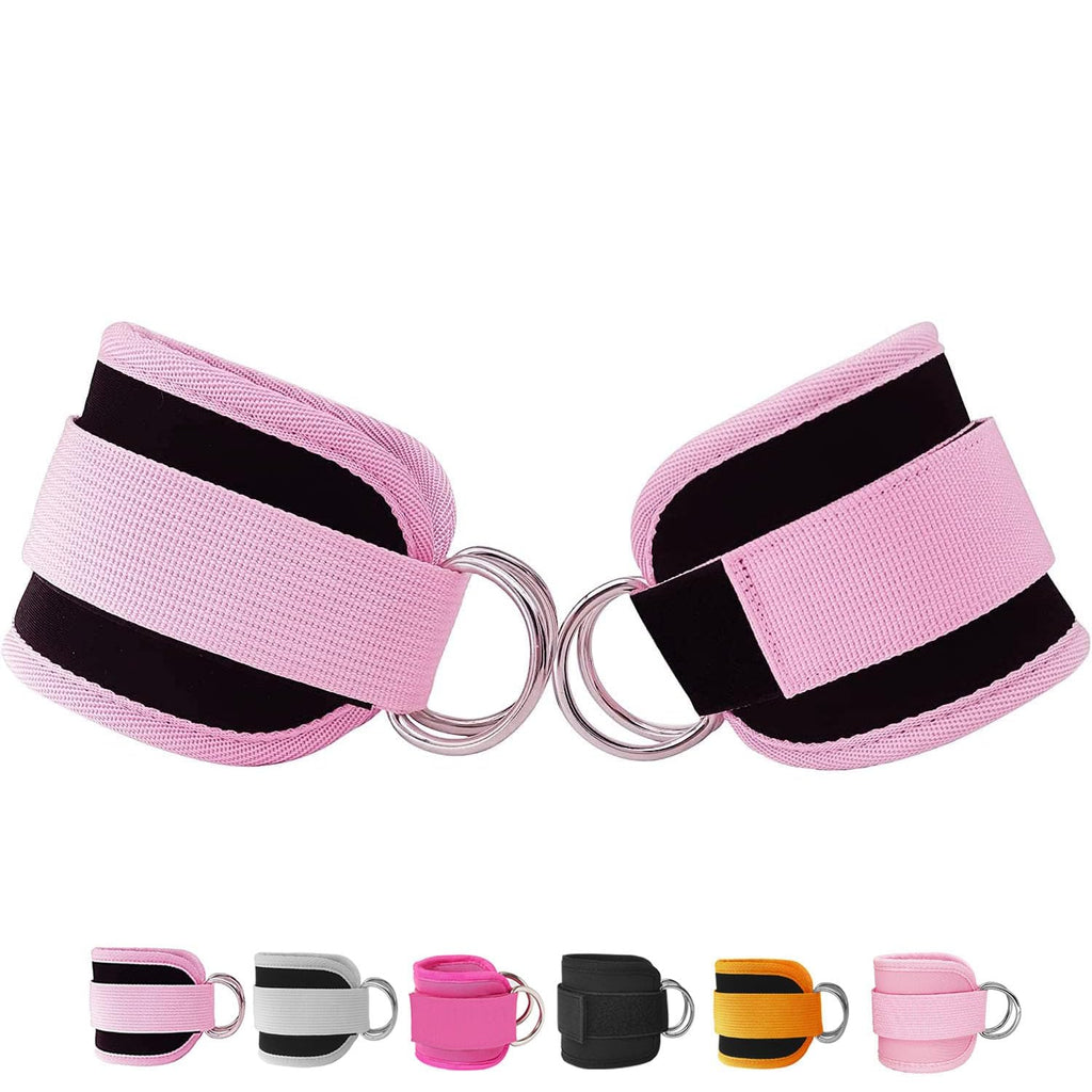 Langmeil Fitness Ankle Straps for Cable Machines 2 Pack Comfortable Adjustable Padded Ankle Wrist Cuffs Kickback Glute Workouts for Men Women D-Ring Leg Straps with Neoprene Padding -Pink
